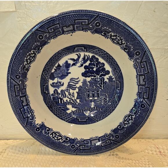 Allertons Flow Blue Willow - England - Flared Serving Blue Willow Vegetable Bowl - Picture 11 of 12